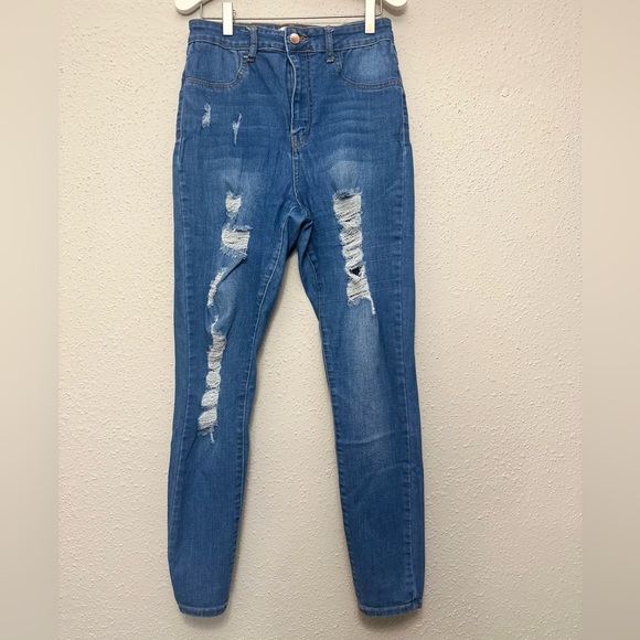 Forever 21 Blue Skinny Distressed Jeans - Picture 1 of 8
